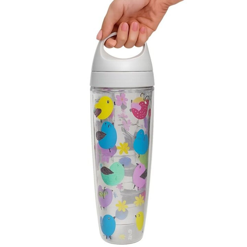Tervis Water Bottle Thermos Container 24 Oz Happy Bird Flip Top Floral